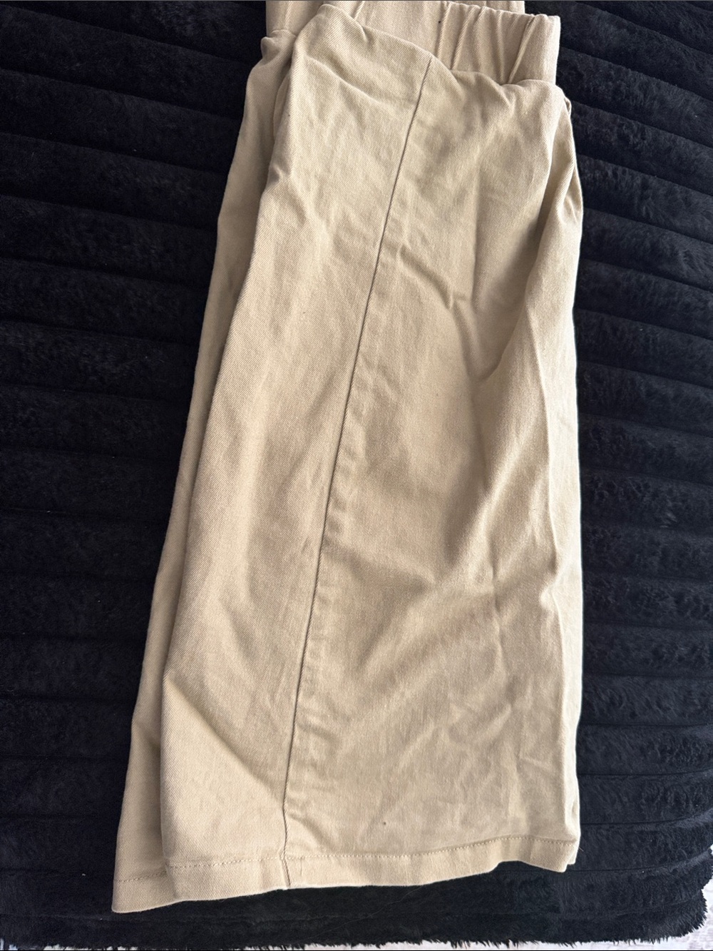Women's Beige Midi Skirt with Elastic Waist